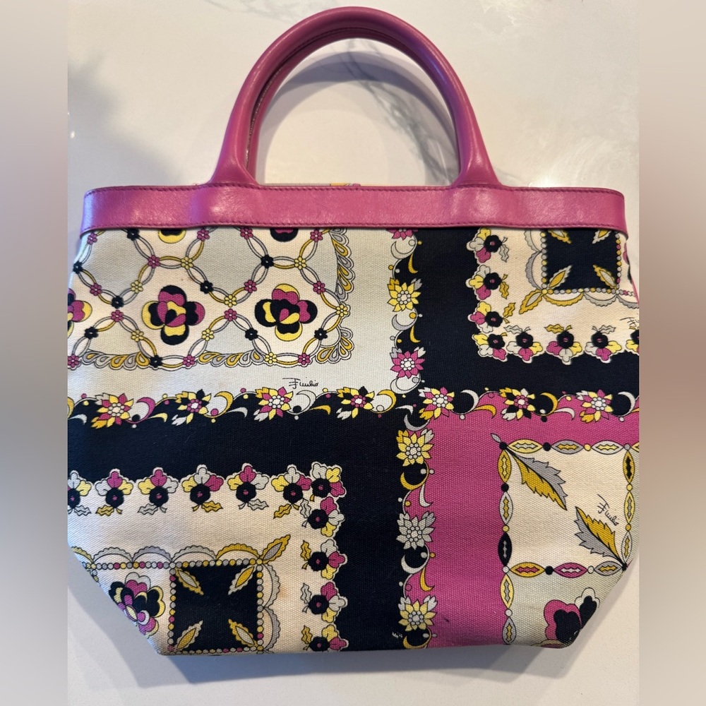 Vintage Emilio Pucci Canvas tote with leather handle and trim